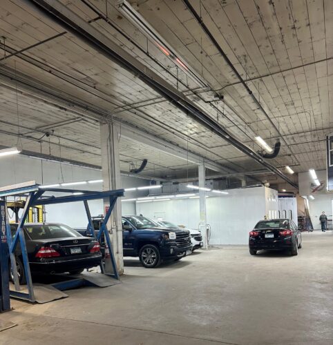 Interior of a car garage.